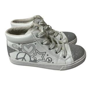 GIRLS Glitter Doodle Hi Top Sneaker‎ Shoes White Girls Size 2